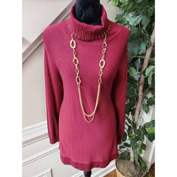 Alfani Women Solid Pink Rayon Long Sleeve Turtle Neck Casual Sweater Size Medium - Picture 2 of 12